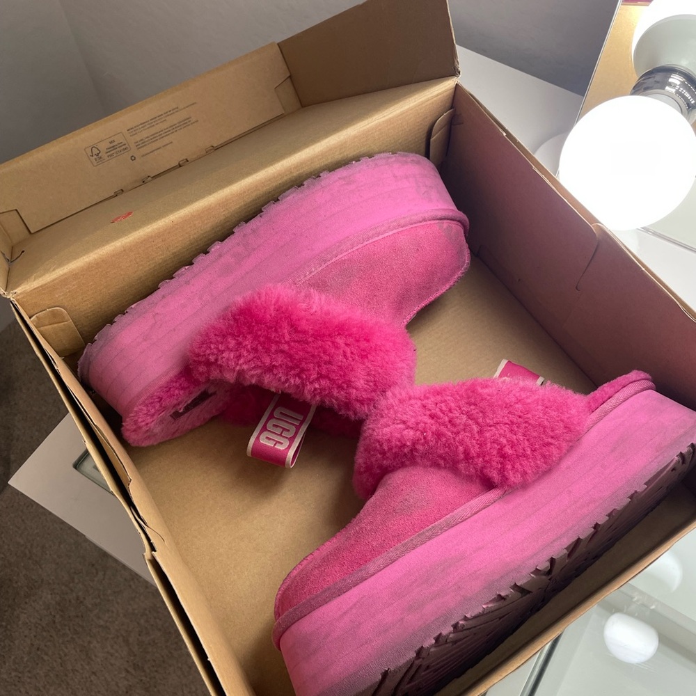 UGG Women's Pink Fluffy Platform Sandals